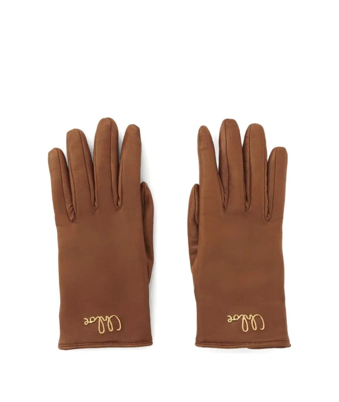 CHLOE Коричневые кожаные перчатки, фото 1