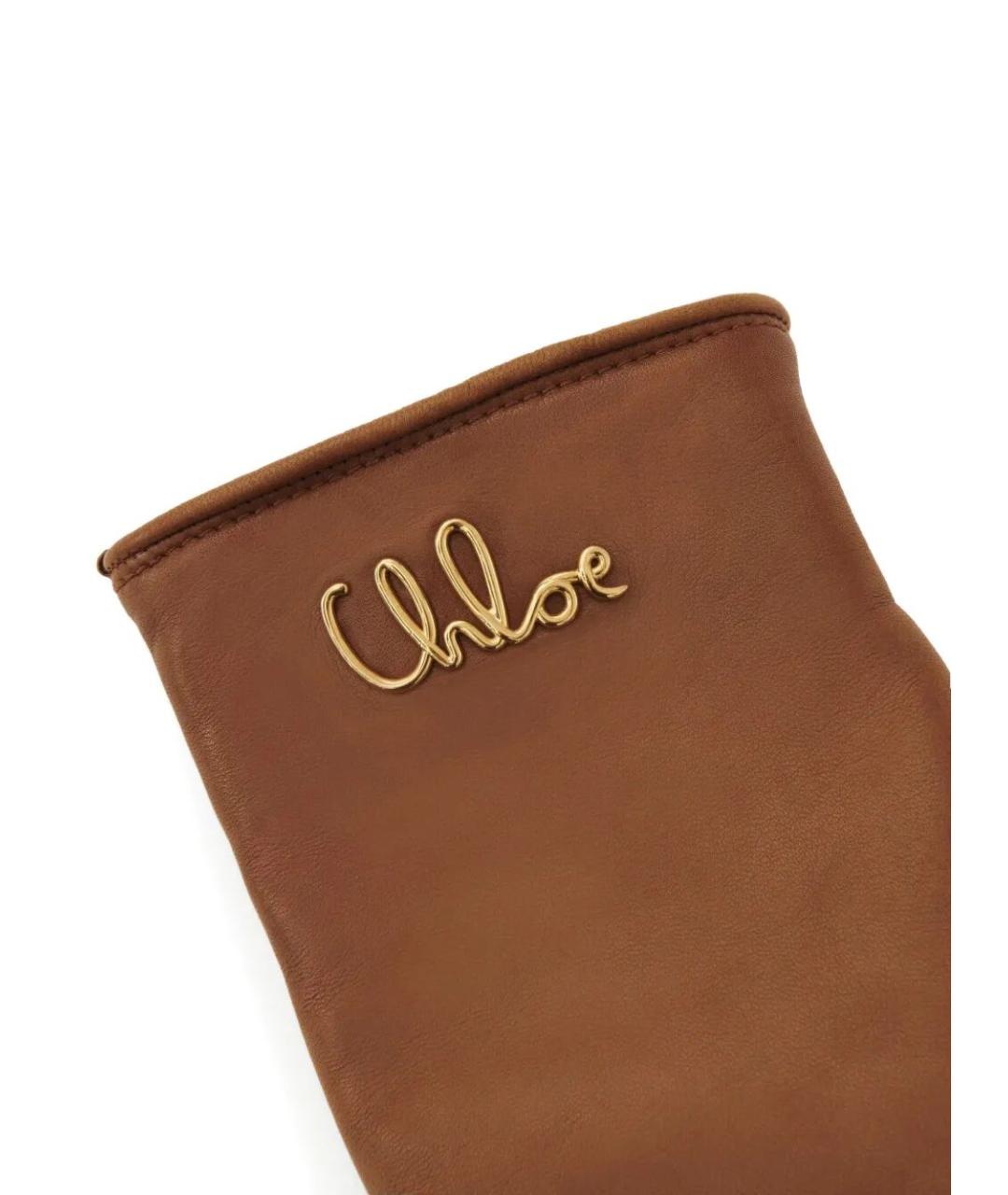 CHLOE Коричневые кожаные перчатки, фото 2