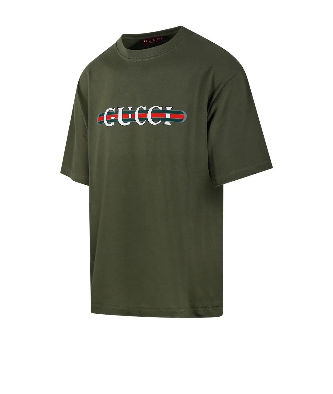 GUCCI Зеленая хлопковая футболка, фото 3