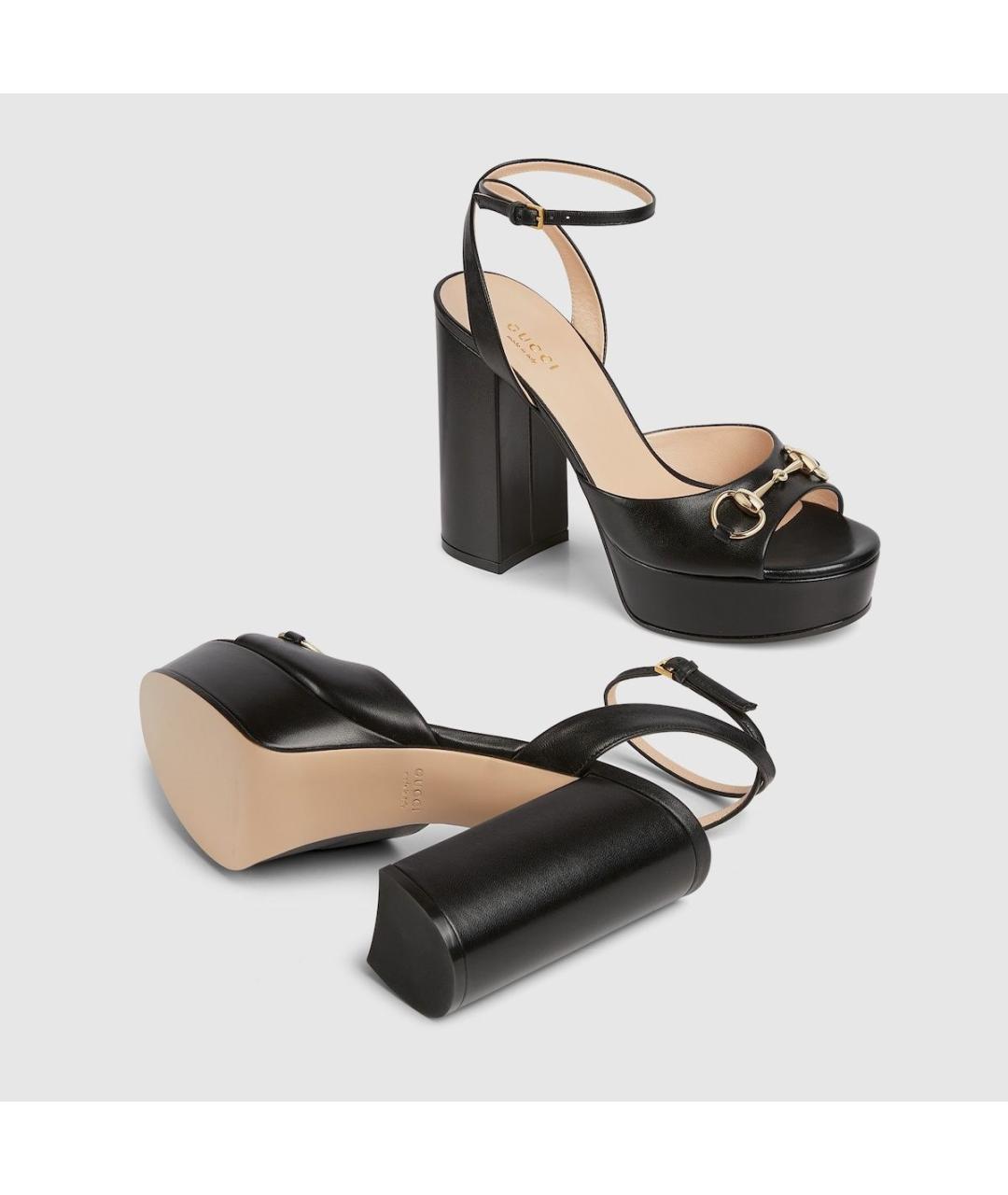 GUCCI Черные кожаные босоножки, фото 4