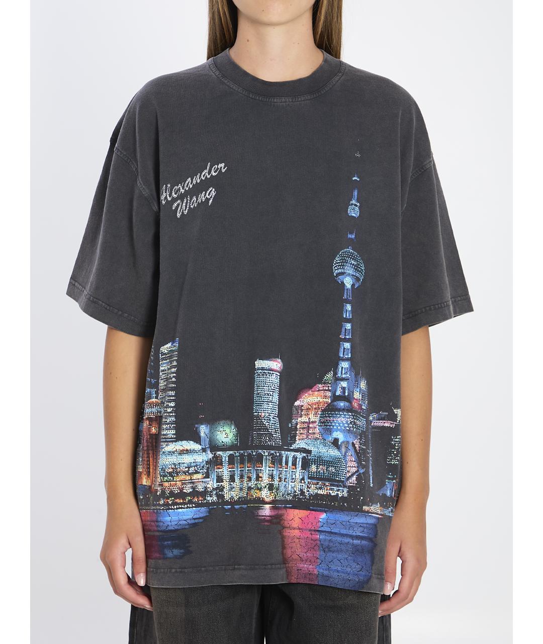 ALEXANDER WANG Серая хлопковая футболка, фото 2