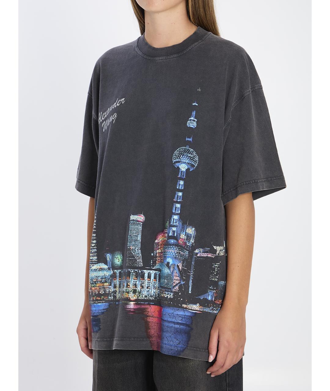 ALEXANDER WANG Серая хлопковая футболка, фото 3