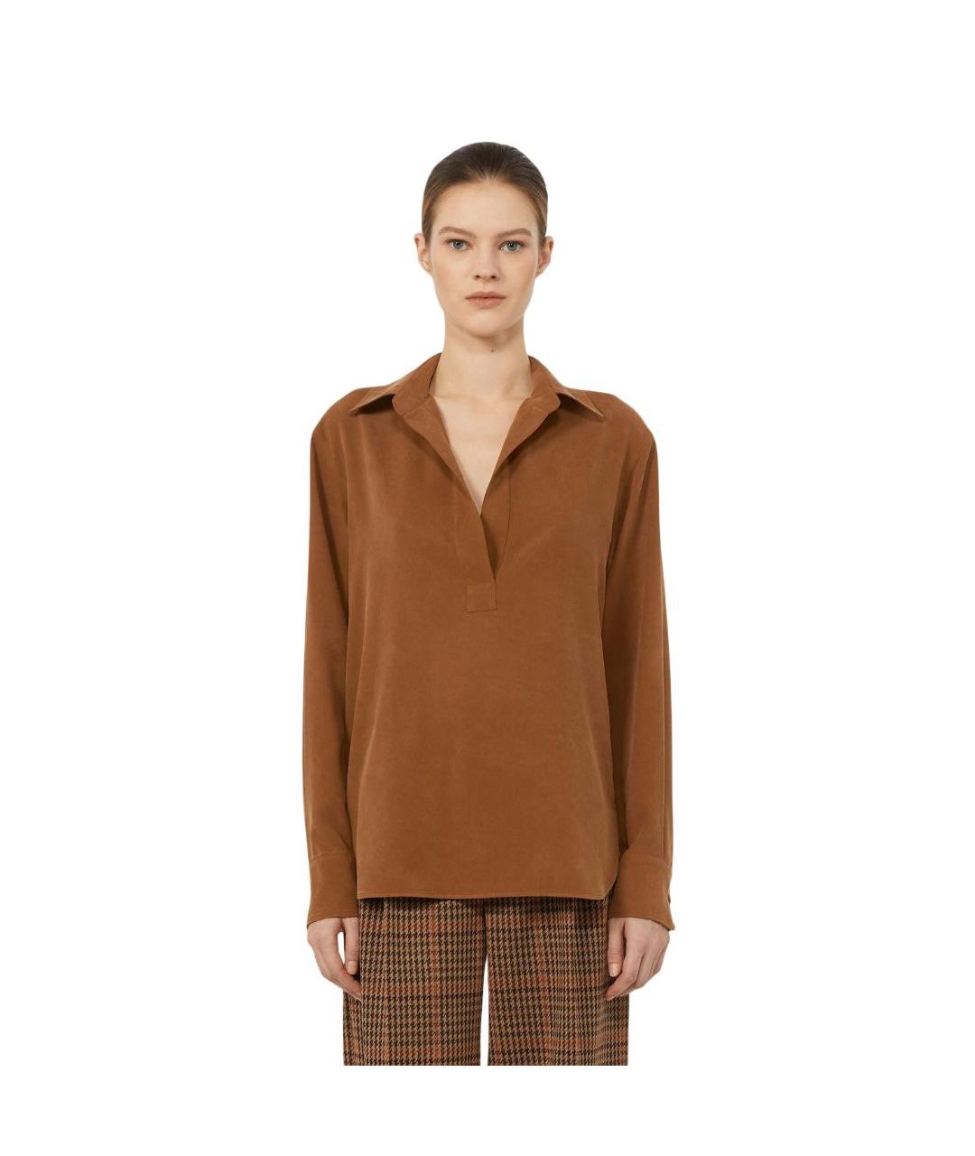 MAX MARA Коричневая шелковая рубашка, фото 2