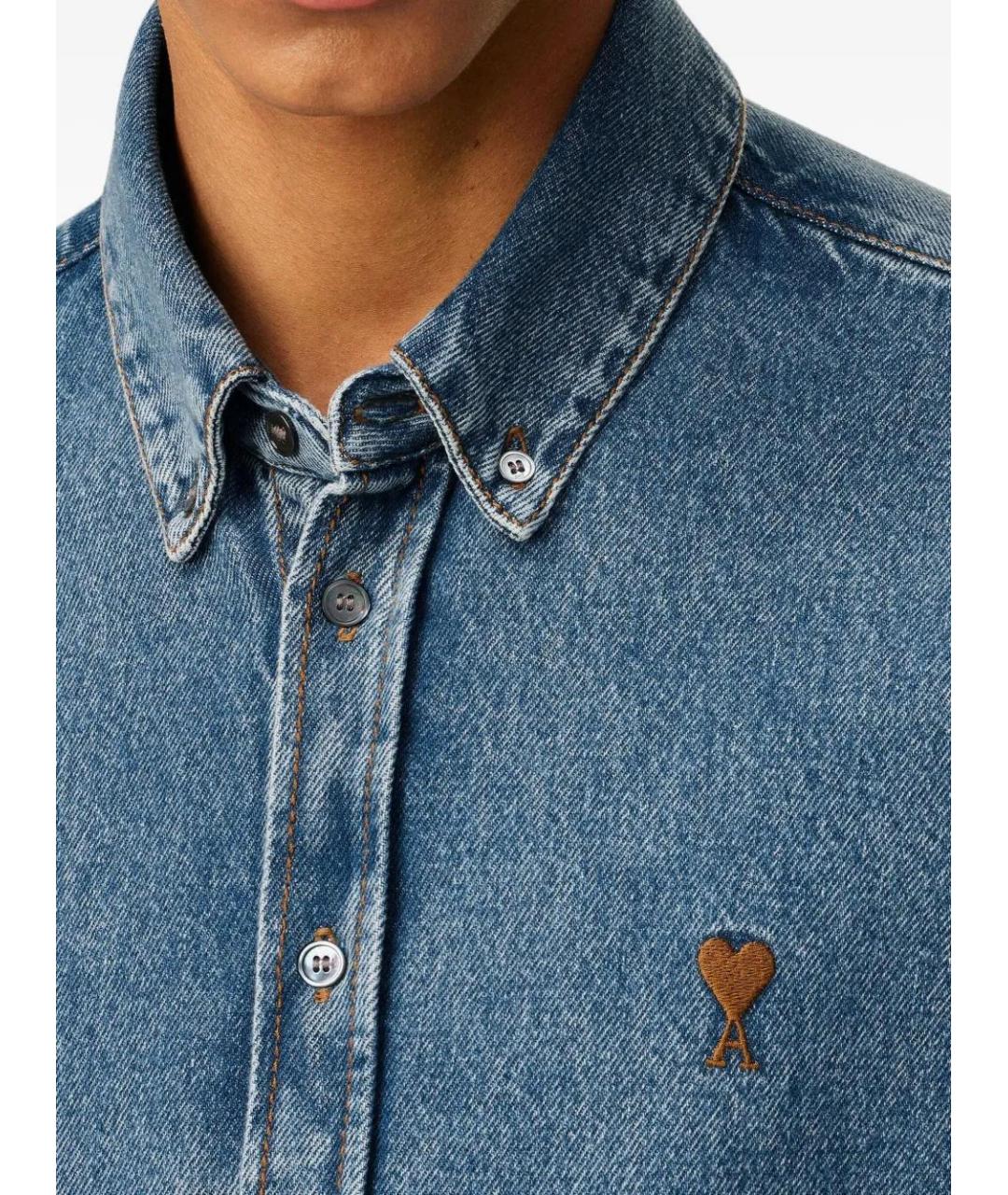 Ami Paris Голубая хлопковая кэжуал рубашка, фото 6