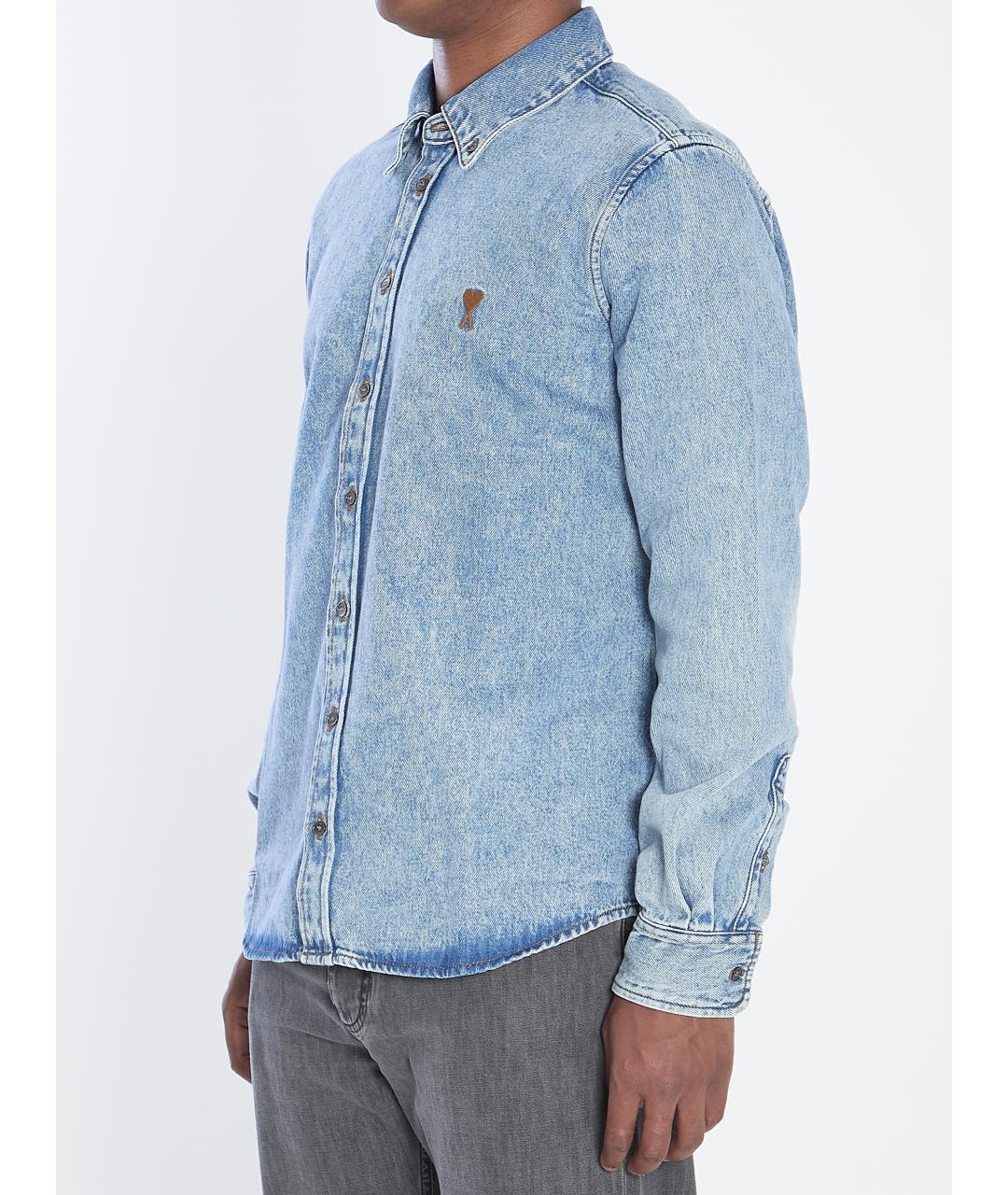 Ami Paris Голубая хлопковая кэжуал рубашка, фото 3