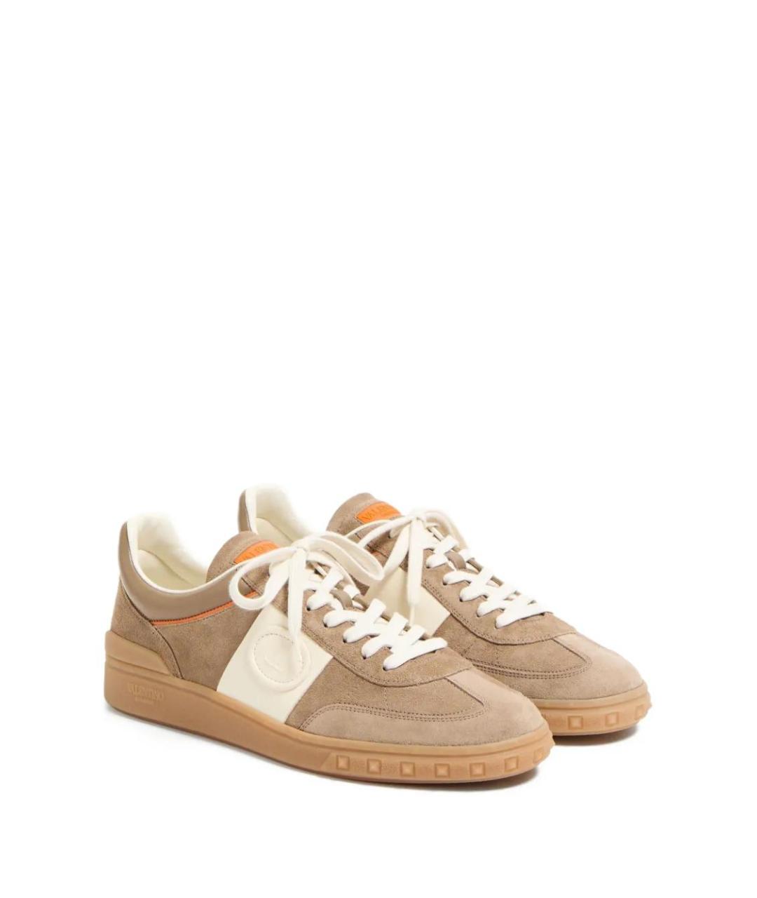 VALENTINO Бежевые замшевые низкие кроссовки / кеды, фото 2