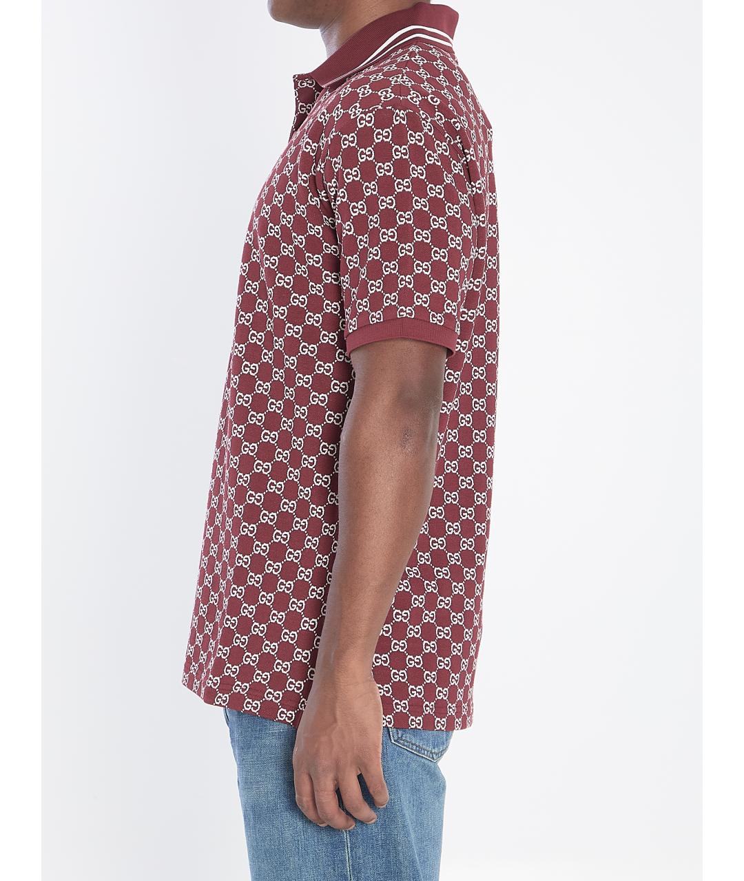 GUCCI Бордовое хлопковое поло с коротким рукавом, фото 4