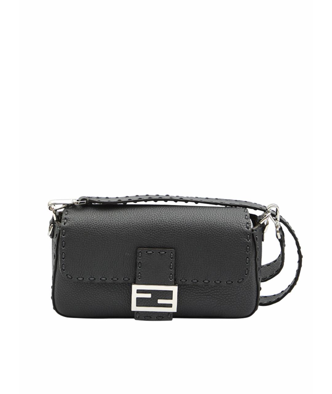 FENDI Антрацитовая кожаная сумка на плечо, фото 1