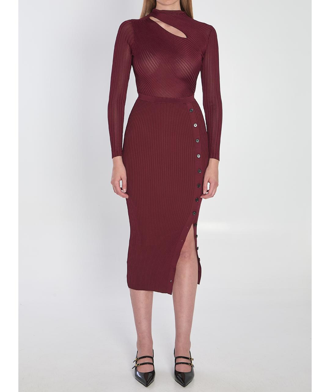 SELF-PORTRAIT Бордовое вискозное повседневное платье, фото 3