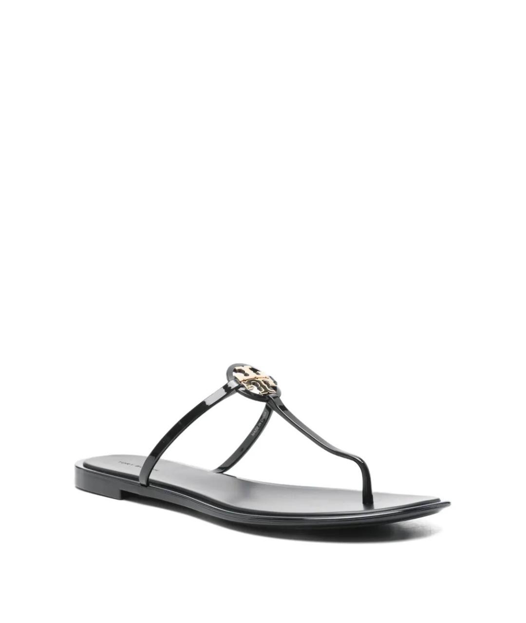 TORY BURCH Черные кожаные шлепанцы, фото 2