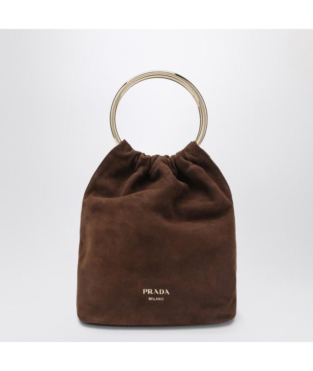 PRADA Коричневая замшевая сумка с короткими ручками, фото 3