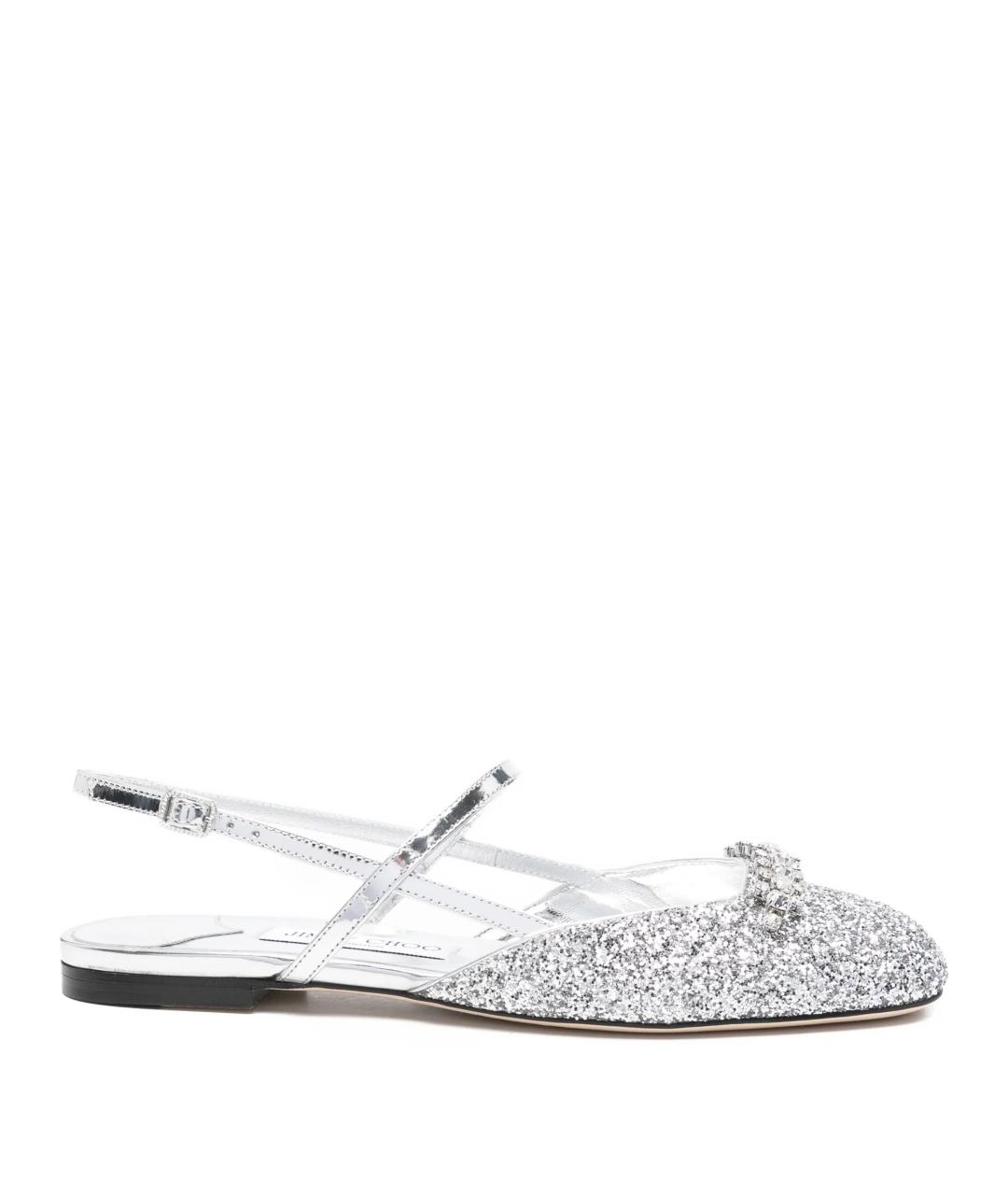 JIMMY CHOO Серебряные кожаные балетки, фото 2