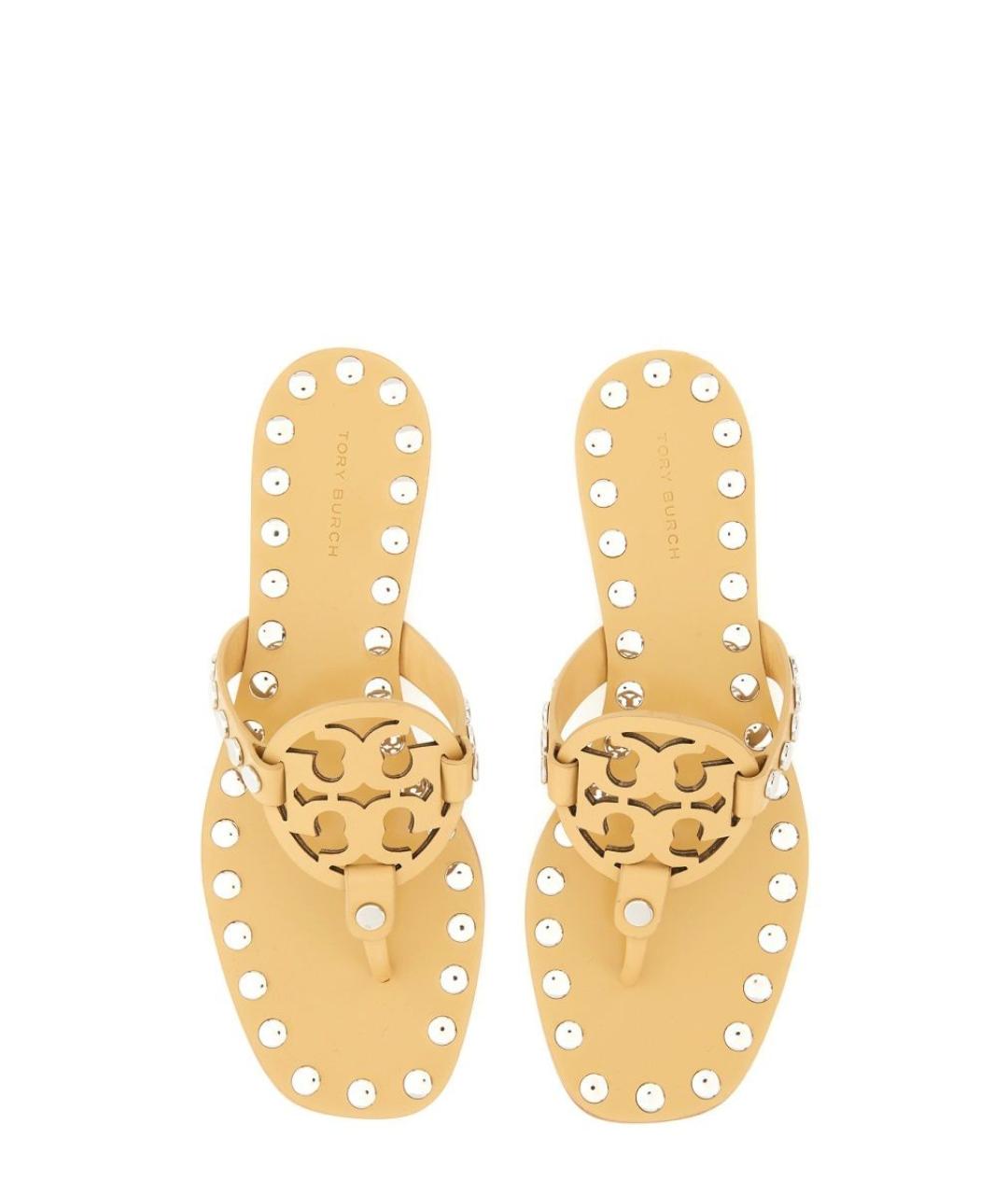 TORY BURCH Бежевые кожаные шлепанцы, фото 2