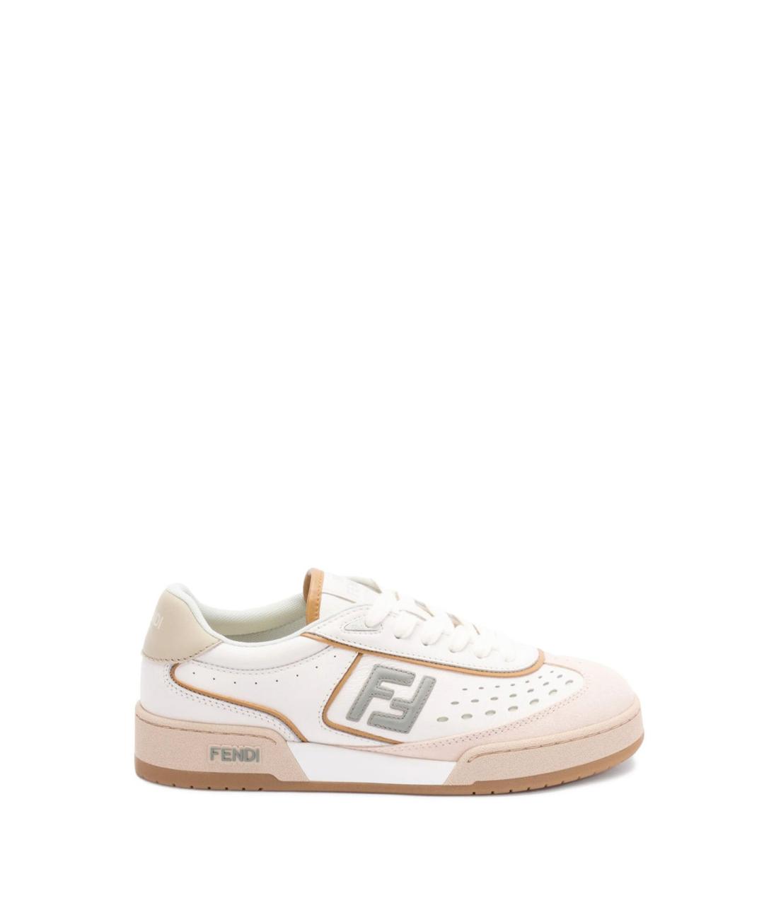 FENDI Бежевые кожаные кеды, фото 1