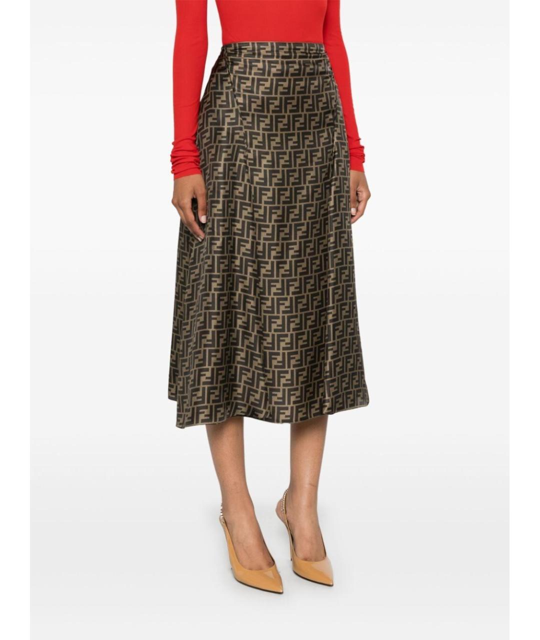 FENDI Коричневая полиэстеровая юбка миди, фото 4
