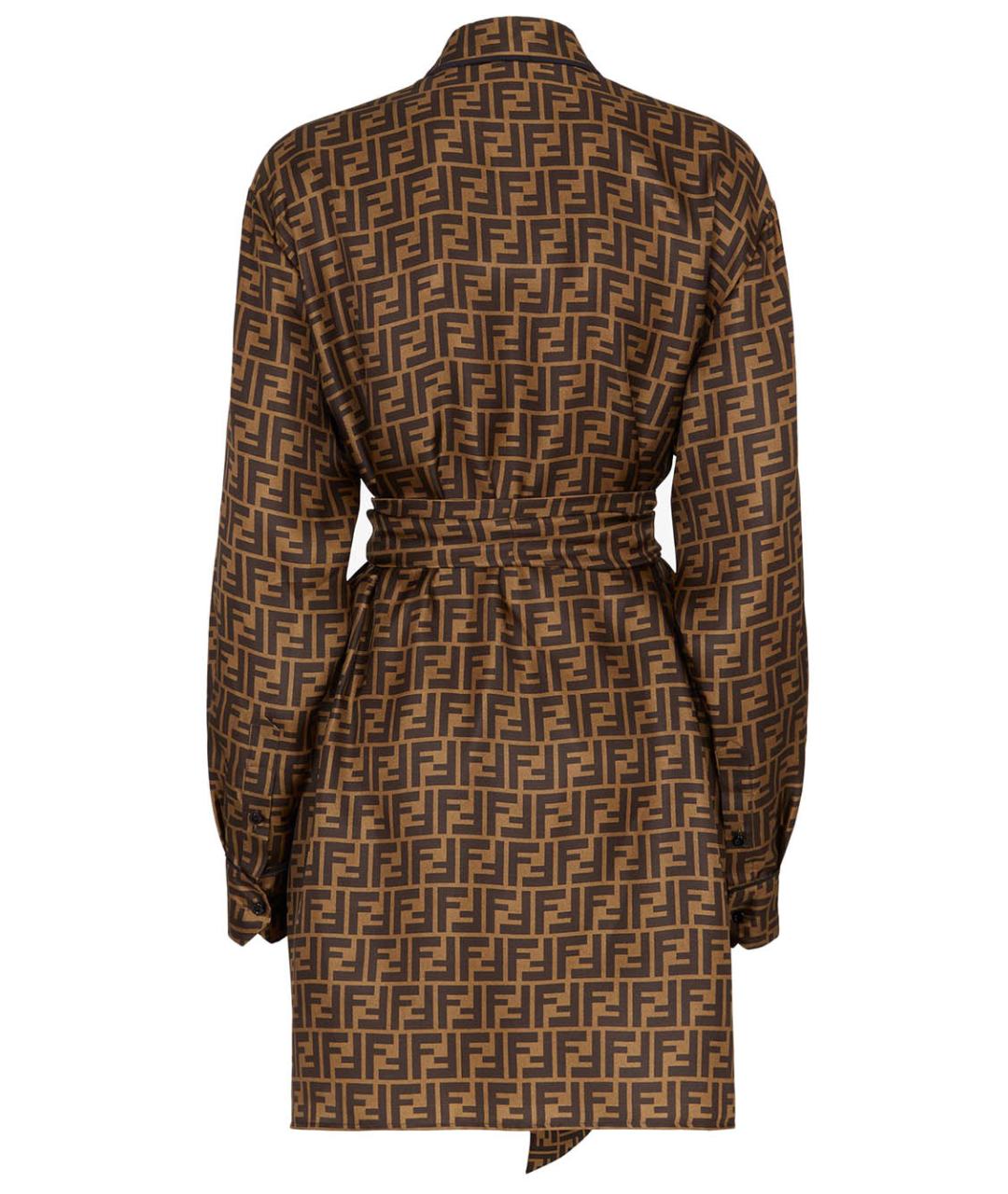 FENDI Коричневое шелковое повседневное платье, фото 5