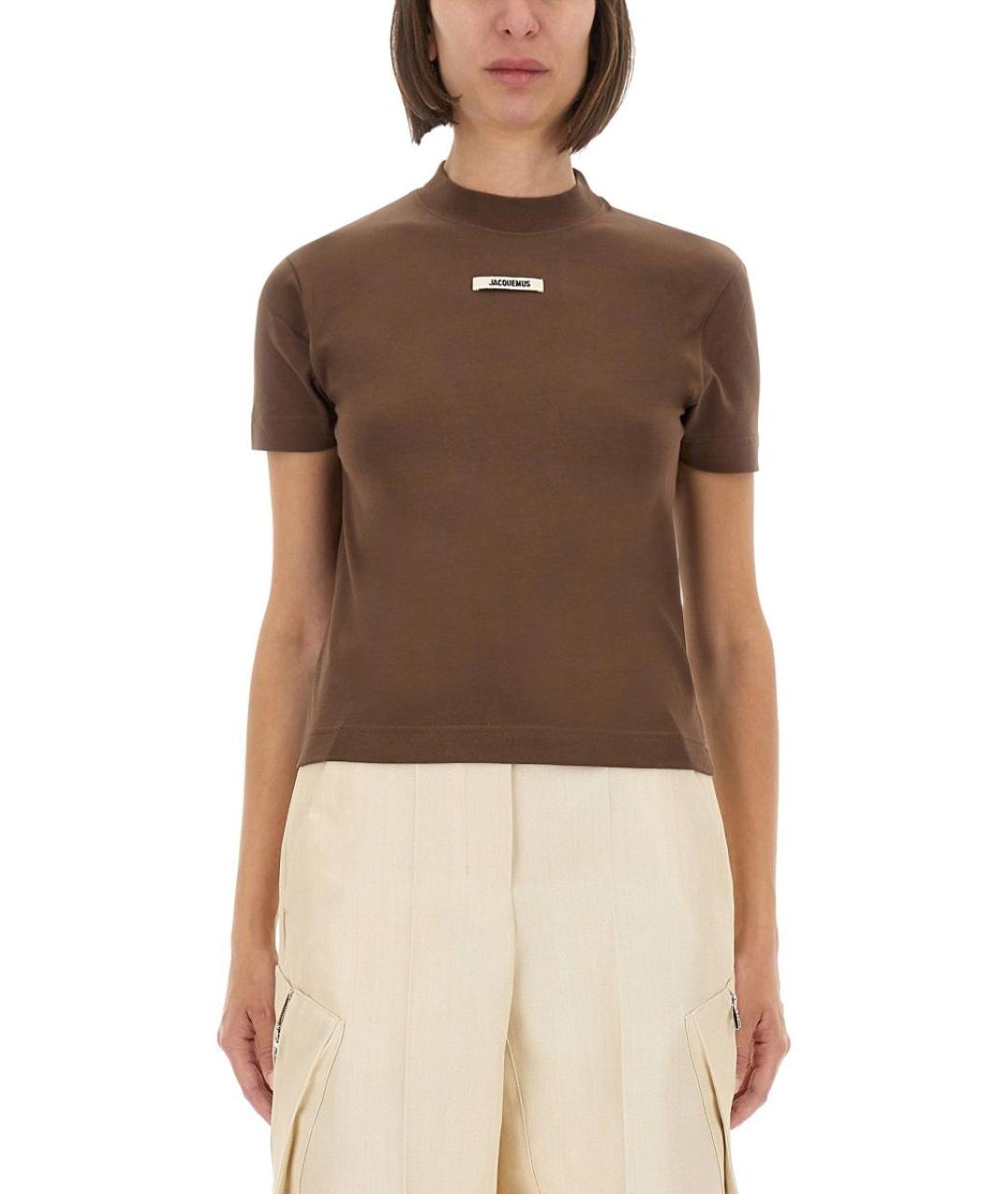JACQUEMUS Коричневая хлопковая футболка, фото 2