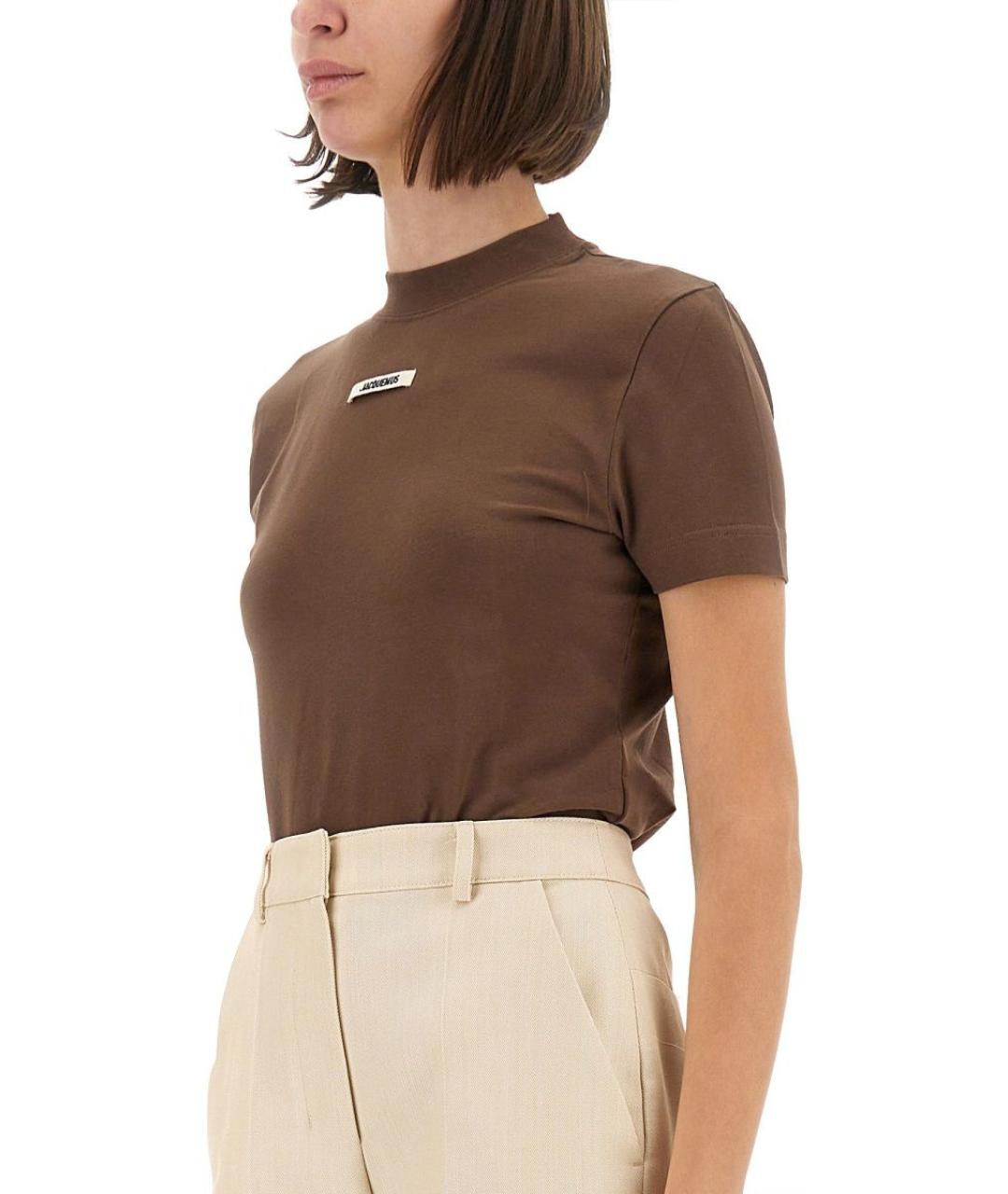 JACQUEMUS Коричневая хлопковая футболка, фото 5