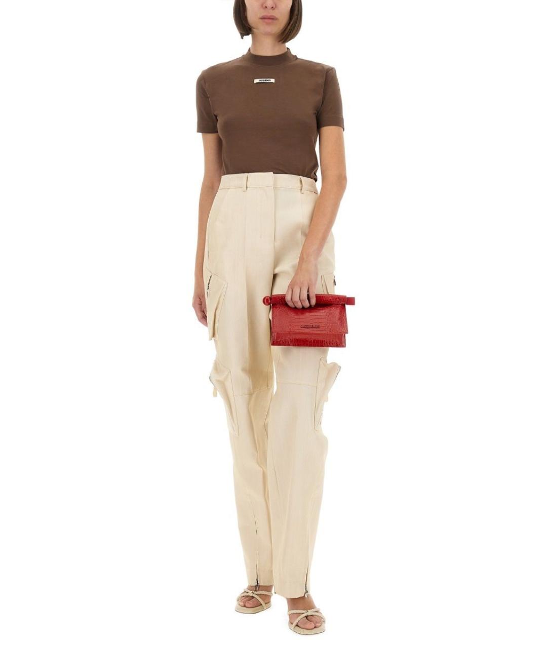 JACQUEMUS Коричневая хлопковая футболка, фото 3