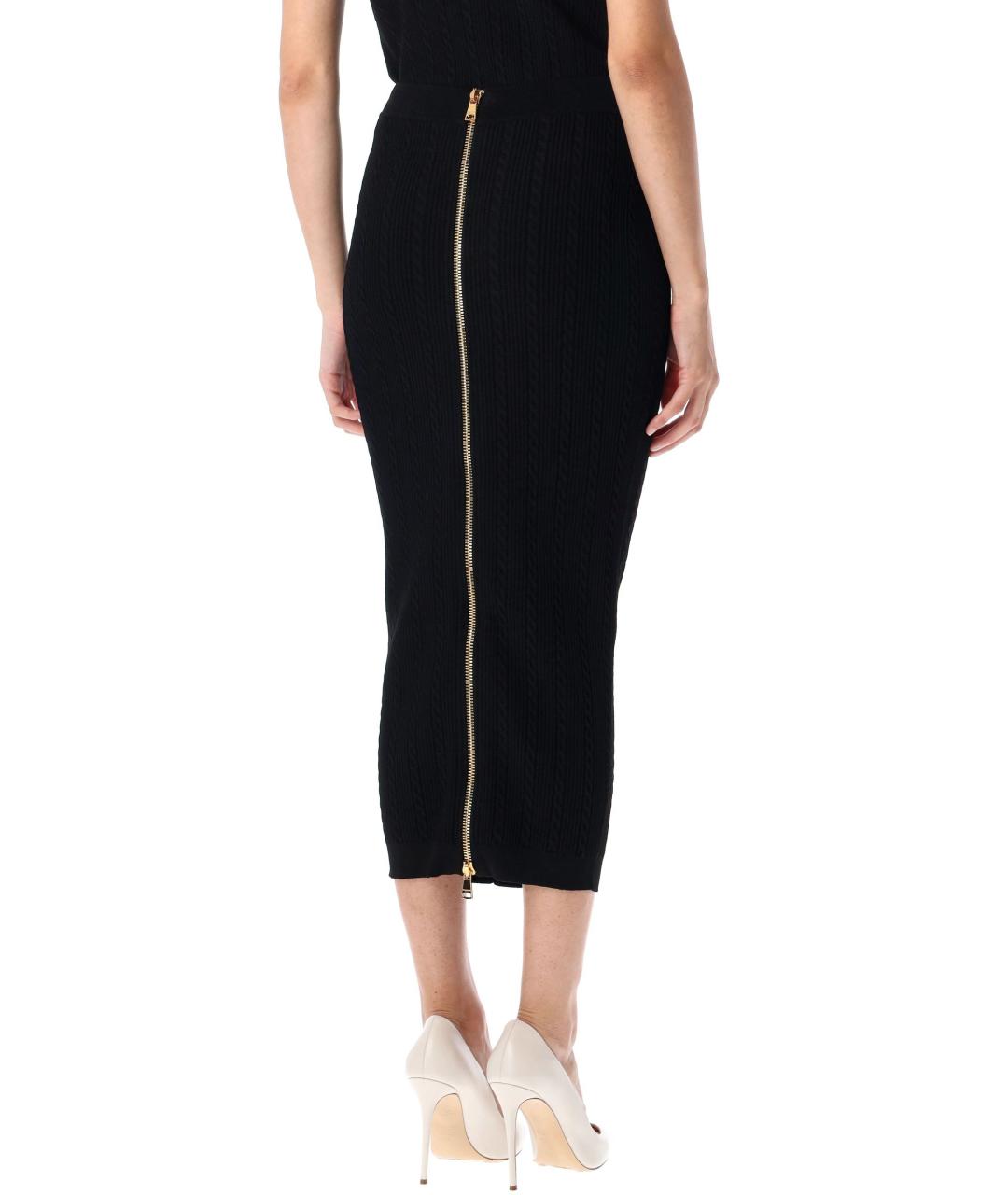 BALMAIN Черная вискозная юбка миди, фото 3