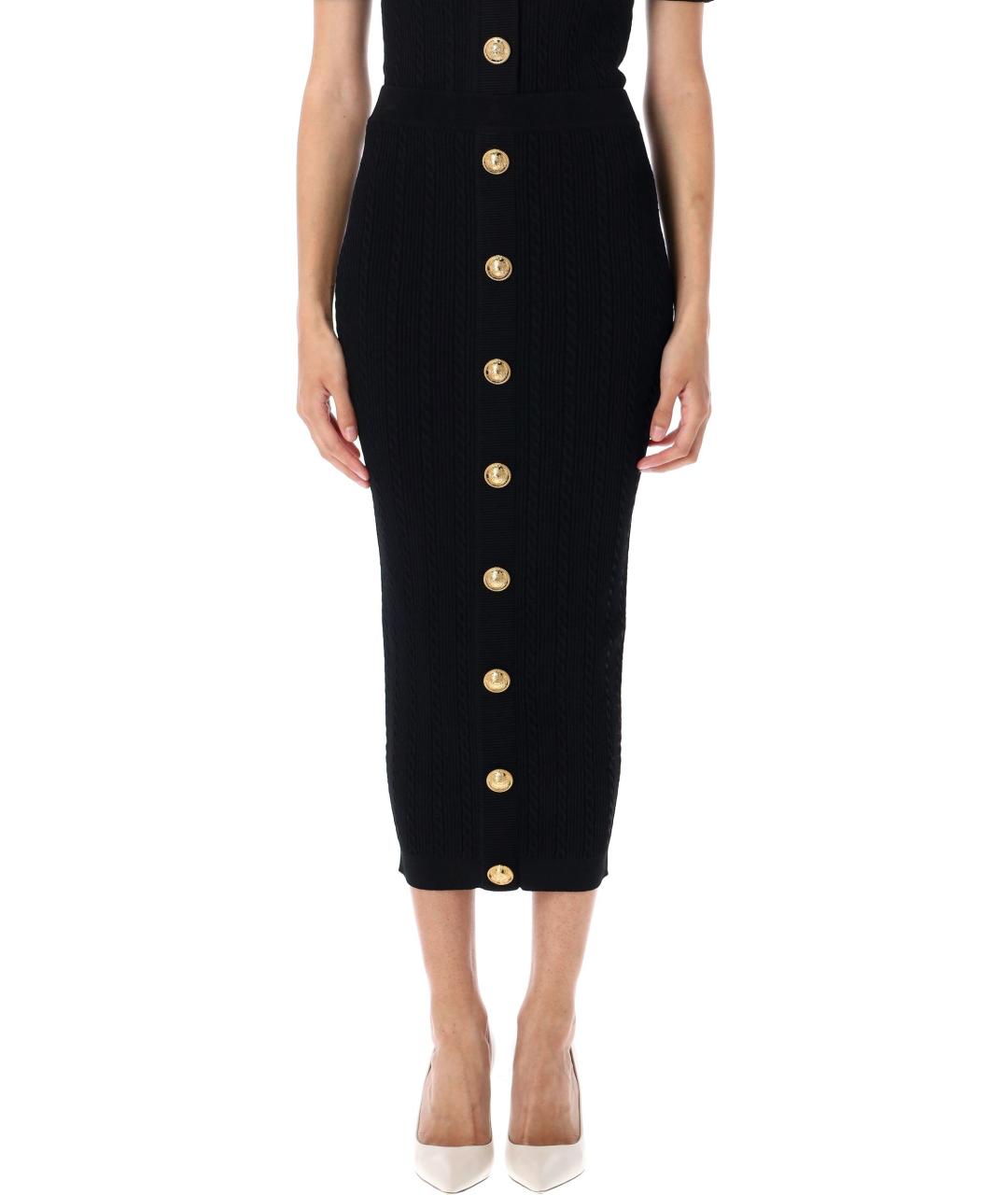 BALMAIN Черная вискозная юбка миди, фото 2