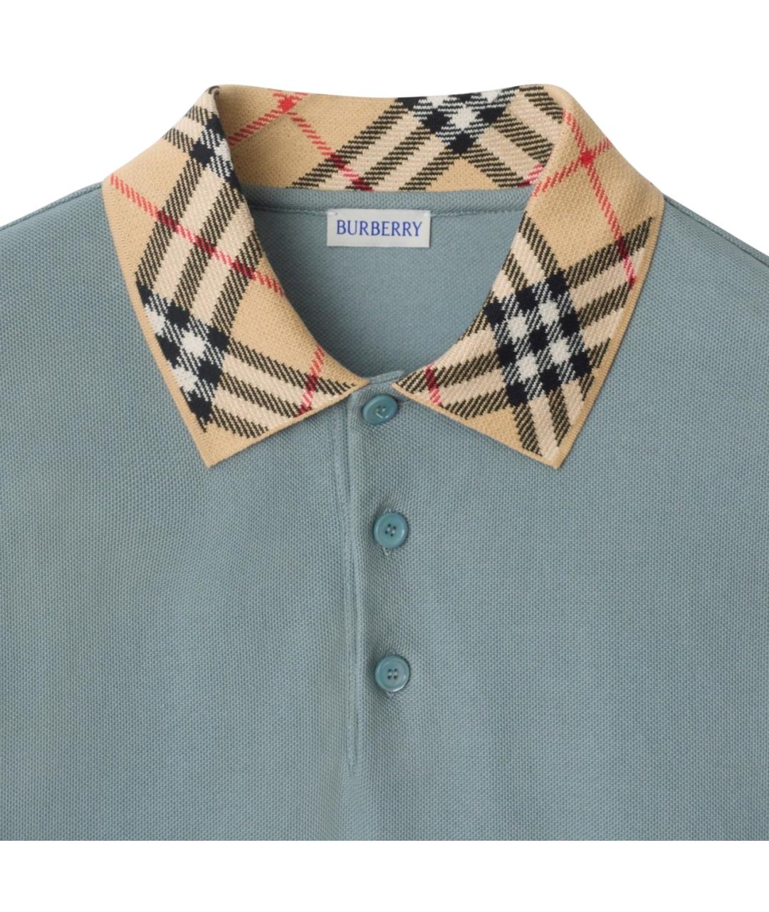 BURBERRY Голубое хлопковое поло с коротким рукавом, фото 5