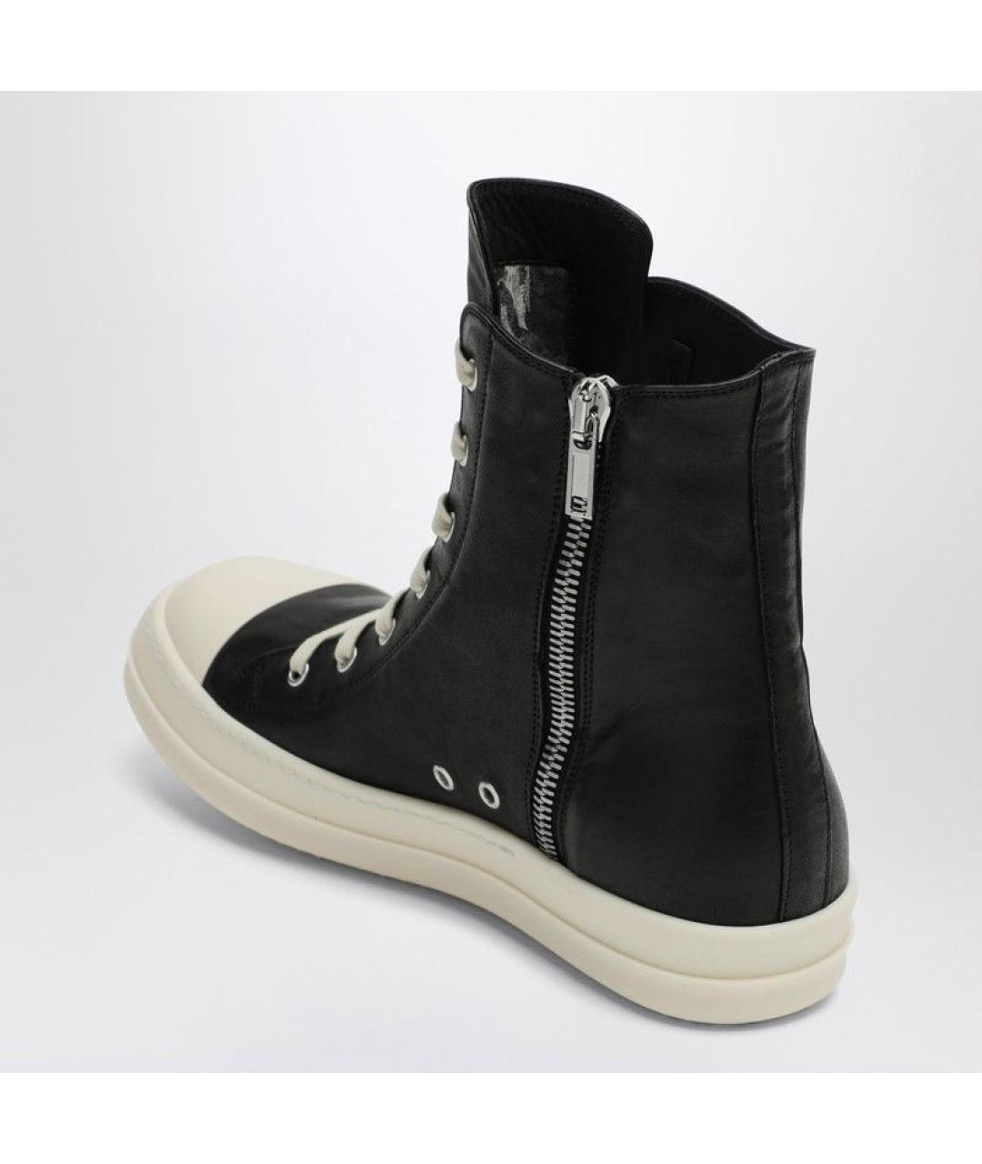 RICK OWENS Черные кожаные высокие кроссовки / кеды, фото 3