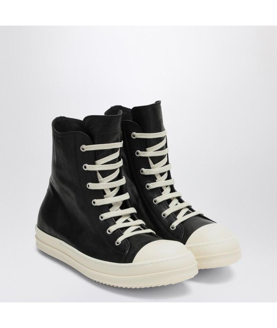 RICK OWENS Черные кожаные высокие кроссовки / кеды, фото 2
