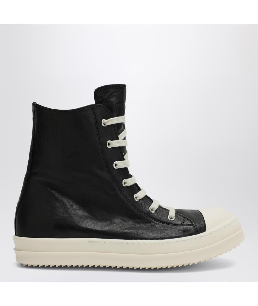 RICK OWENS Черные кожаные высокие кроссовки / кеды, фото 4