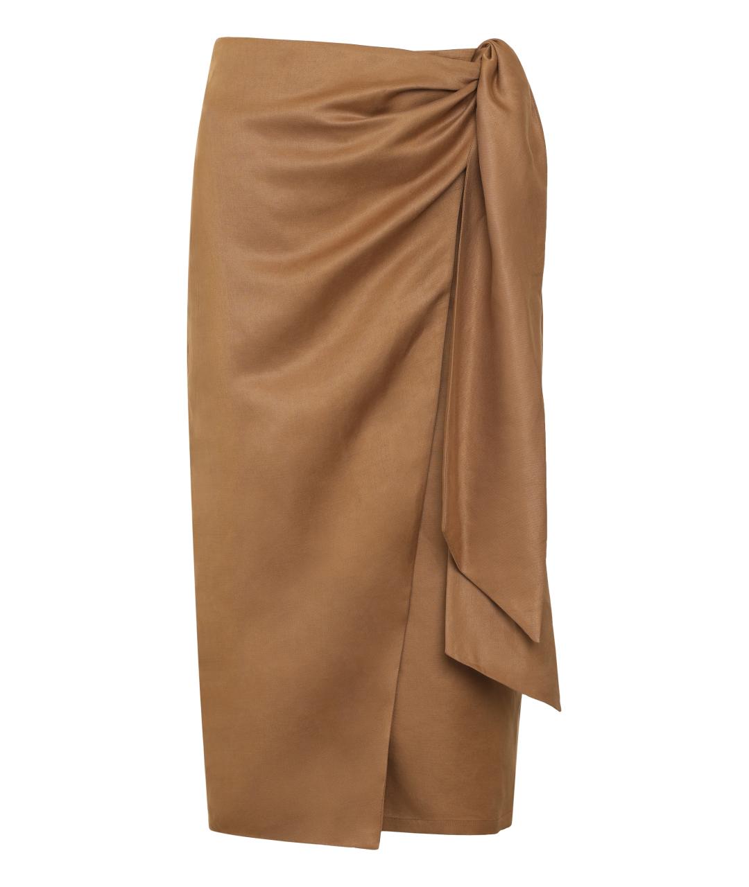 MAX MARA Коричневая льняная юбка миди, фото 1