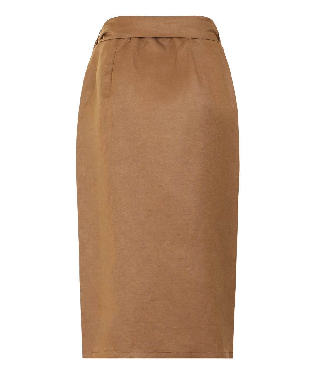 MAX MARA Коричневая льняная юбка миди, фото 2