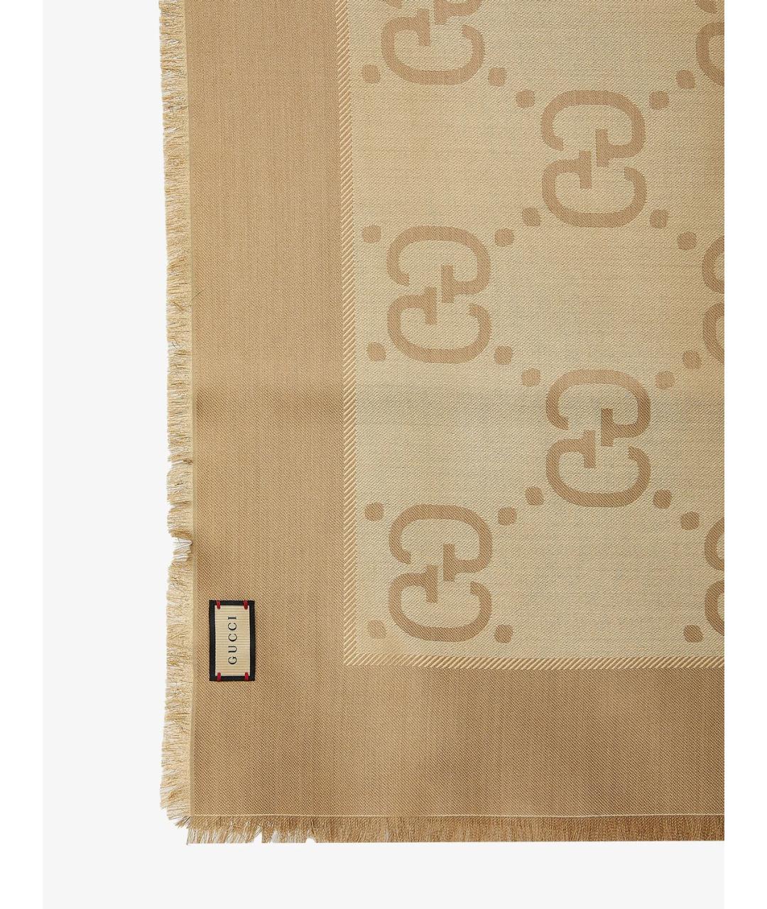 GUCCI Бежевый шелковый платок, фото 2