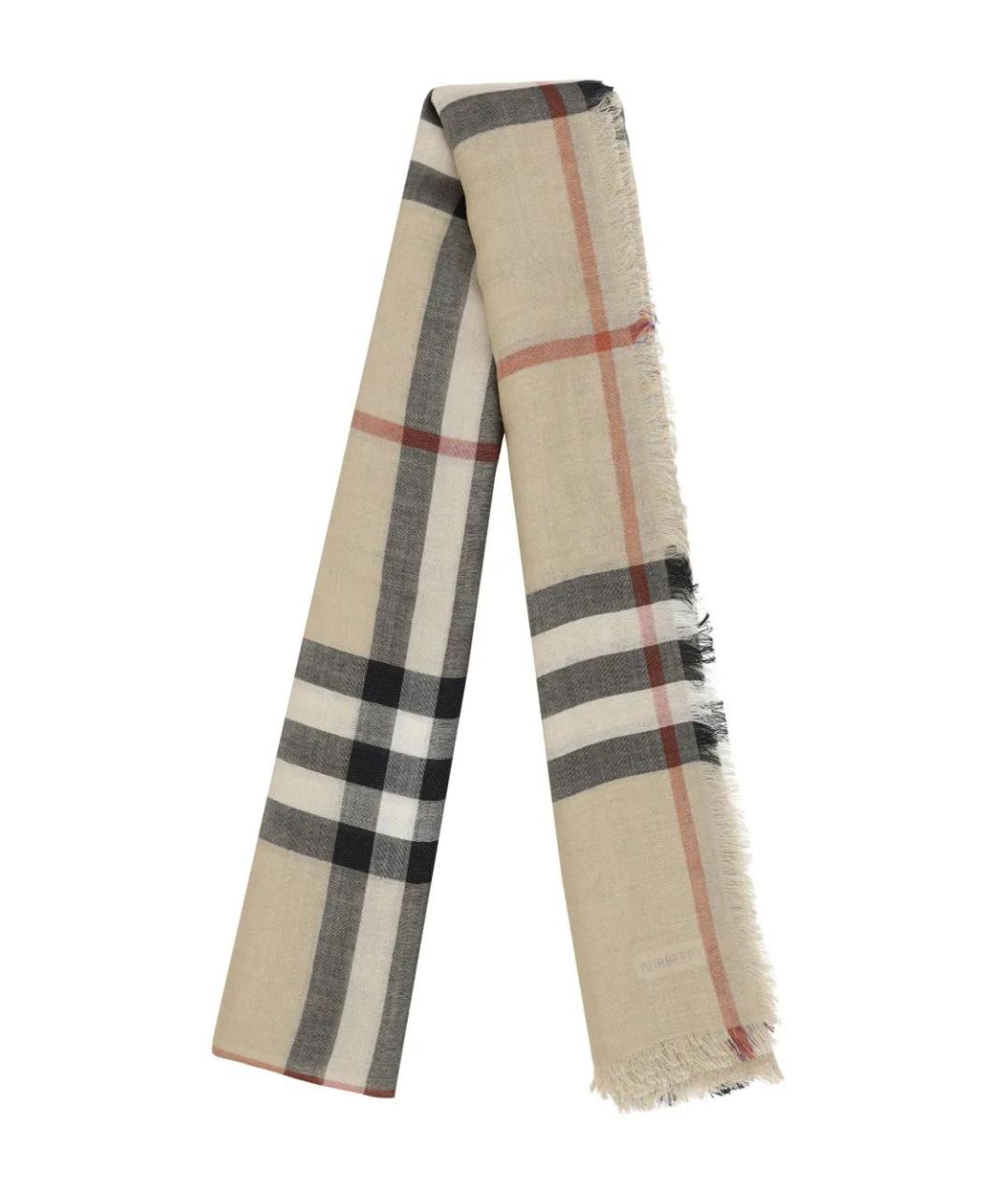 BURBERRY Бежевый шерстяной шарф, фото 2
