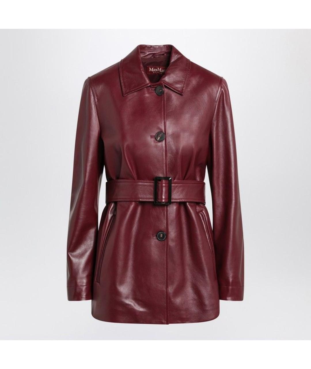 MAX MARA STUDIO Бордовая кожаная куртка, фото 3