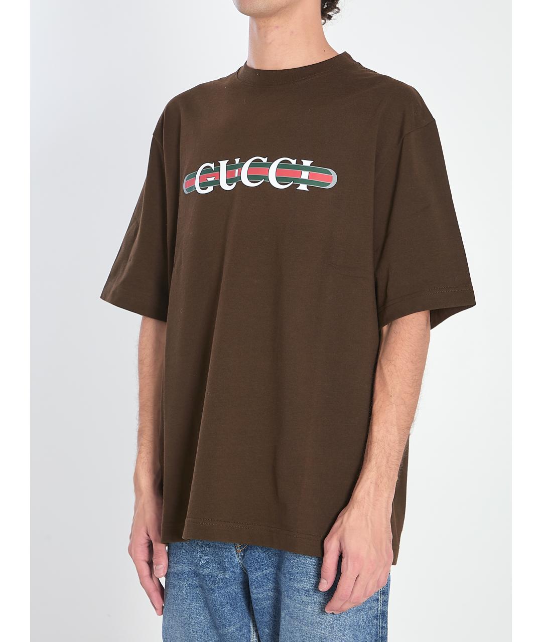 GUCCI Коричневая хлопковая футболка, фото 3
