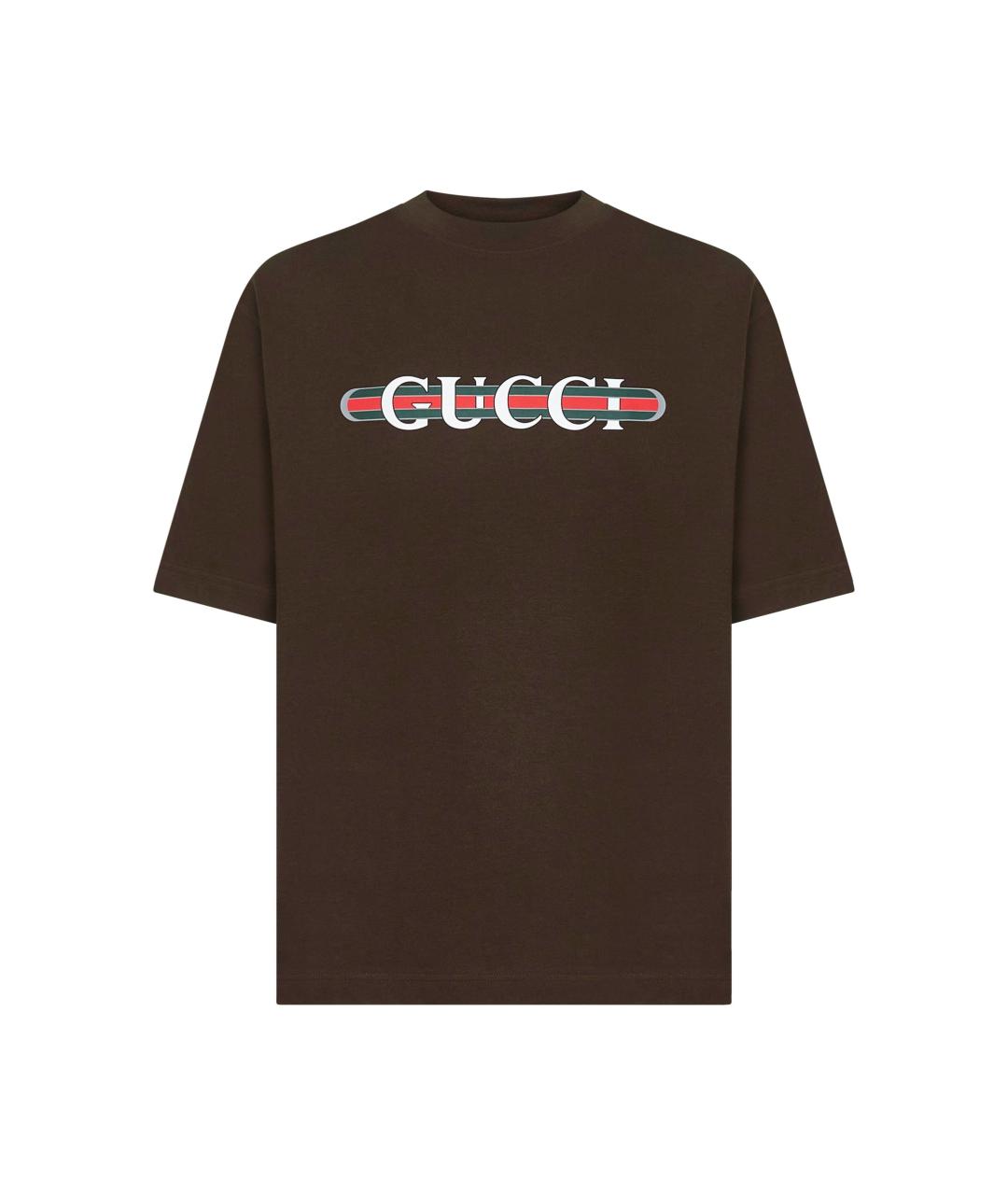 GUCCI Коричневая хлопковая футболка, фото 1