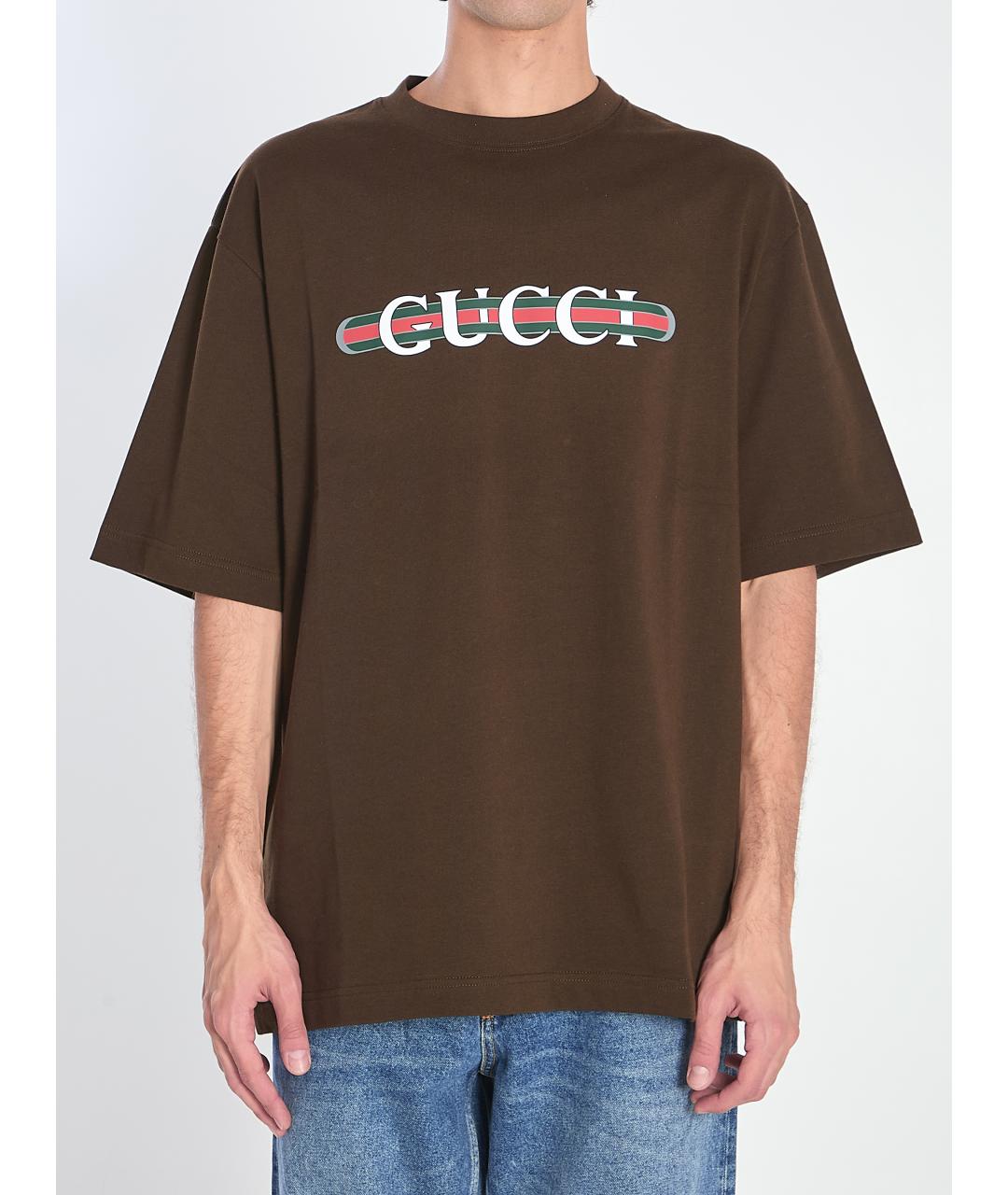 GUCCI Коричневая хлопковая футболка, фото 2