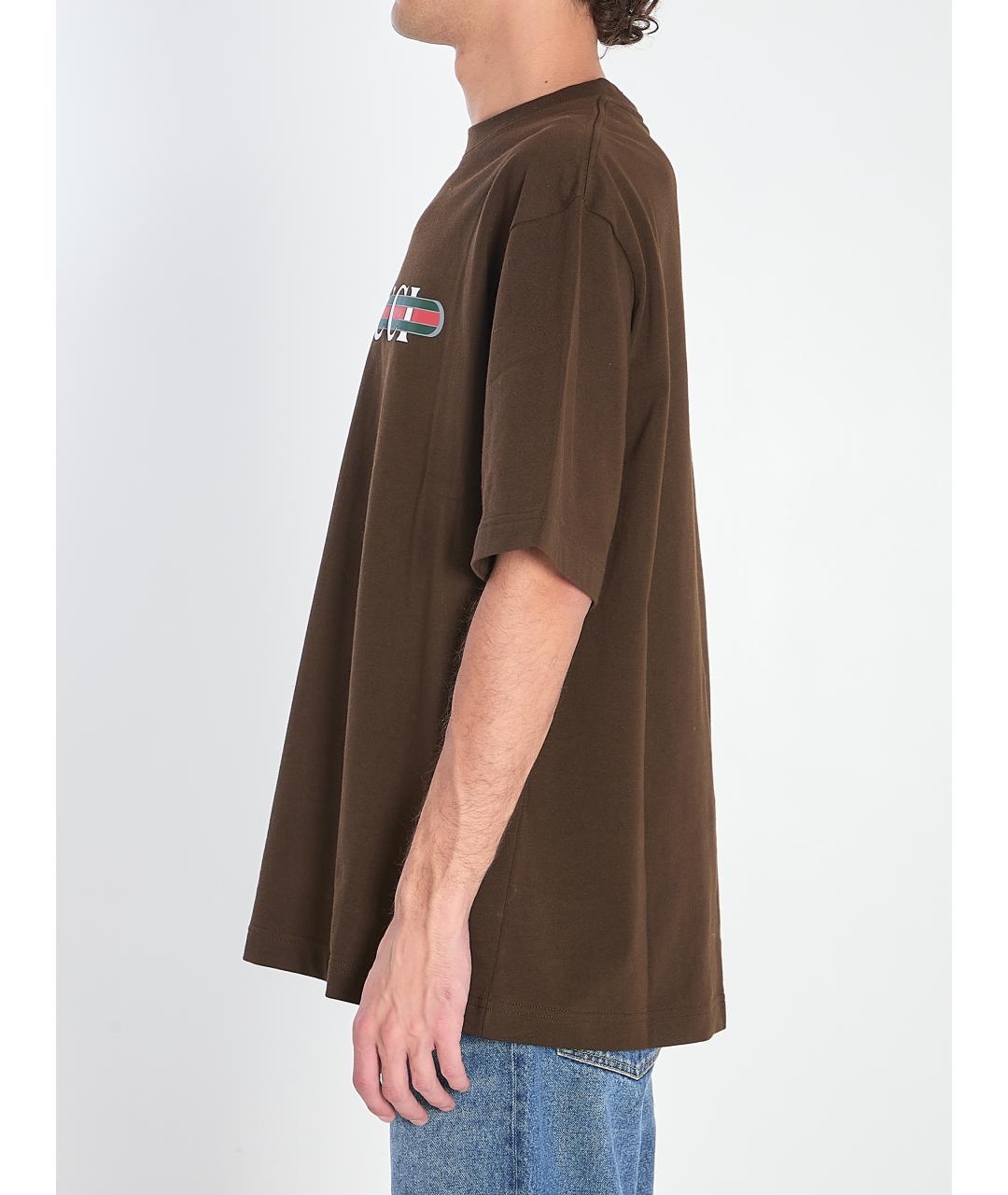 GUCCI Коричневая хлопковая футболка, фото 4