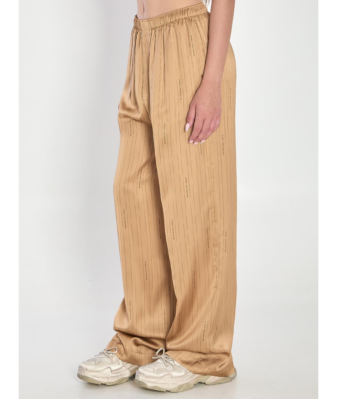 BALENCIAGA Бежевые атласные прямые брюки, фото 3