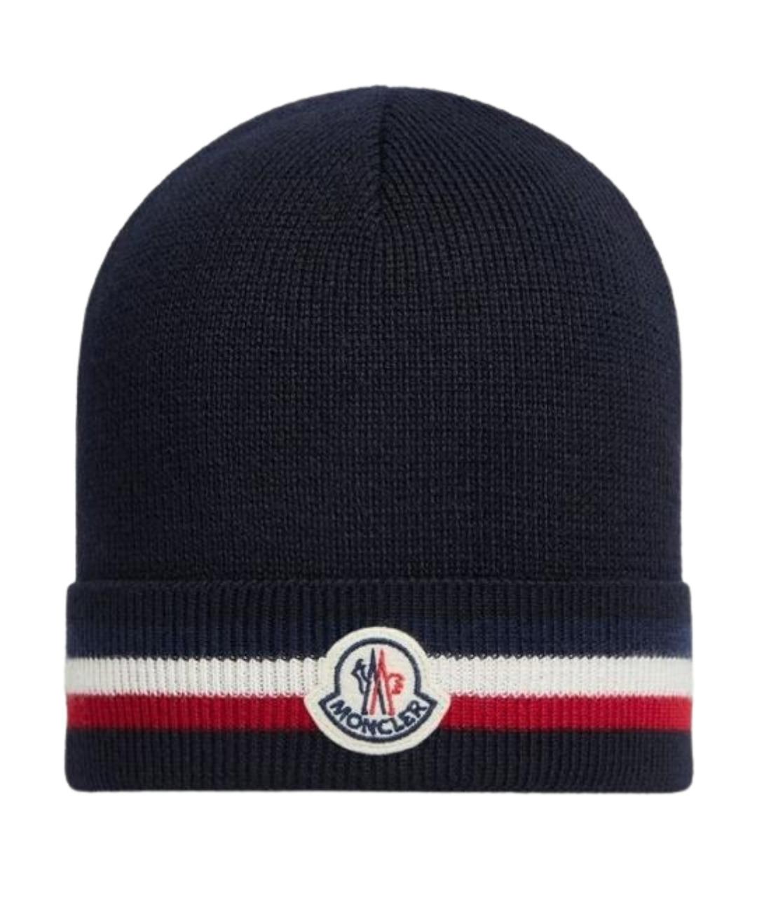 MONCLER Синяя шерстяная шапка, фото 1