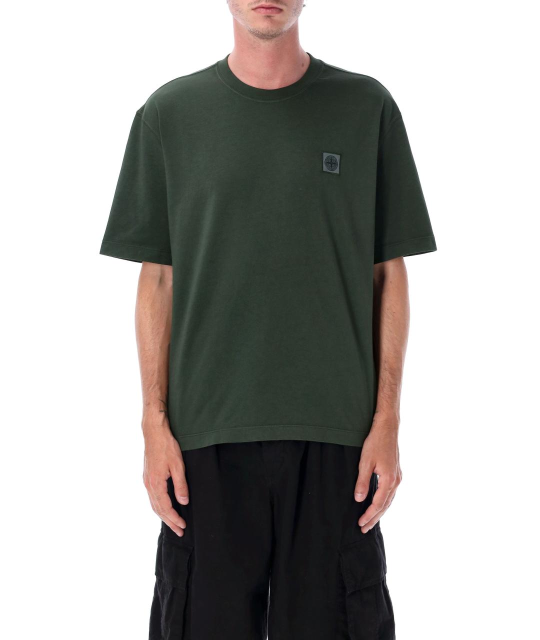 STONE ISLAND Зеленая хлопковая футболка, фото 4