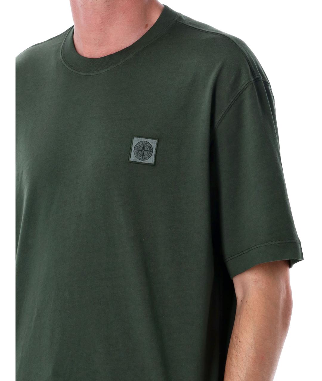 STONE ISLAND Зеленая хлопковая футболка, фото 3