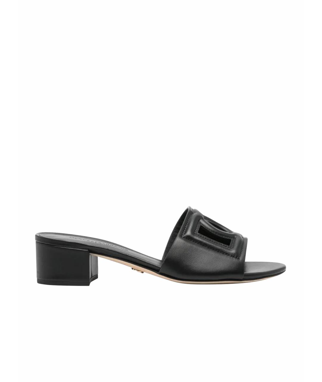 DOLCE&GABBANA Черные кожаные мюли, фото 1