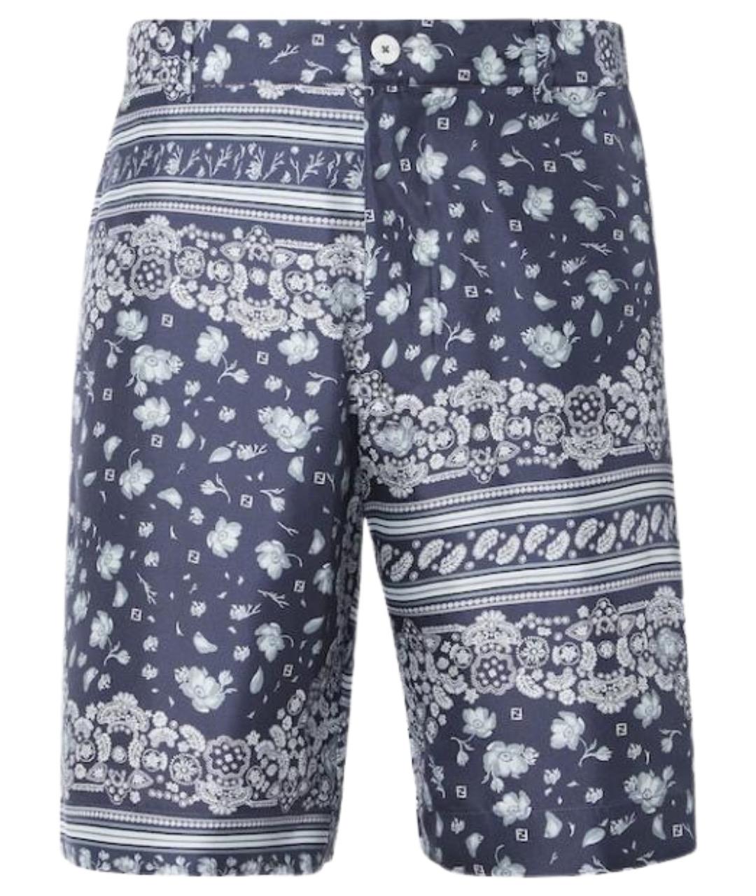 FENDI Синие шелковые шорты, фото 1