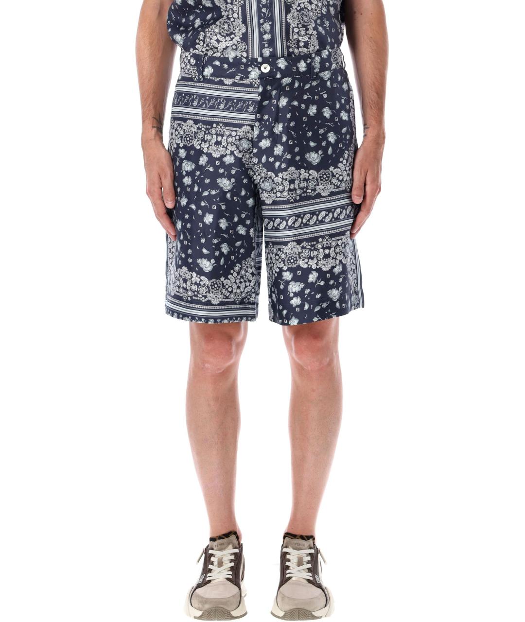 FENDI Синие шелковые шорты, фото 2