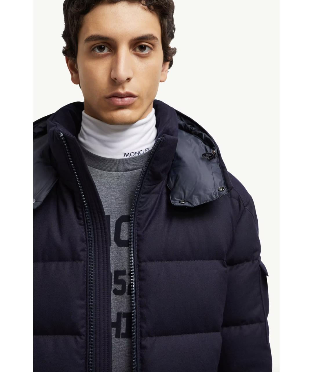 MONCLER Темно-синий шерстяной пуховик, фото 3
