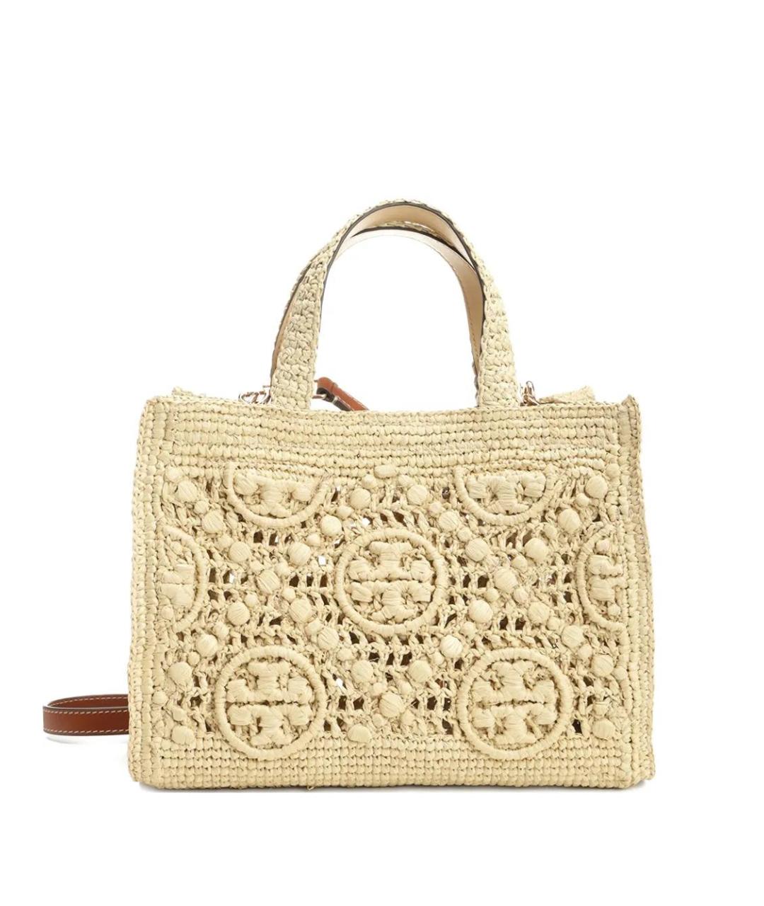 TORY BURCH Бежевая пелетеная сумка с короткими ручками, фото 1