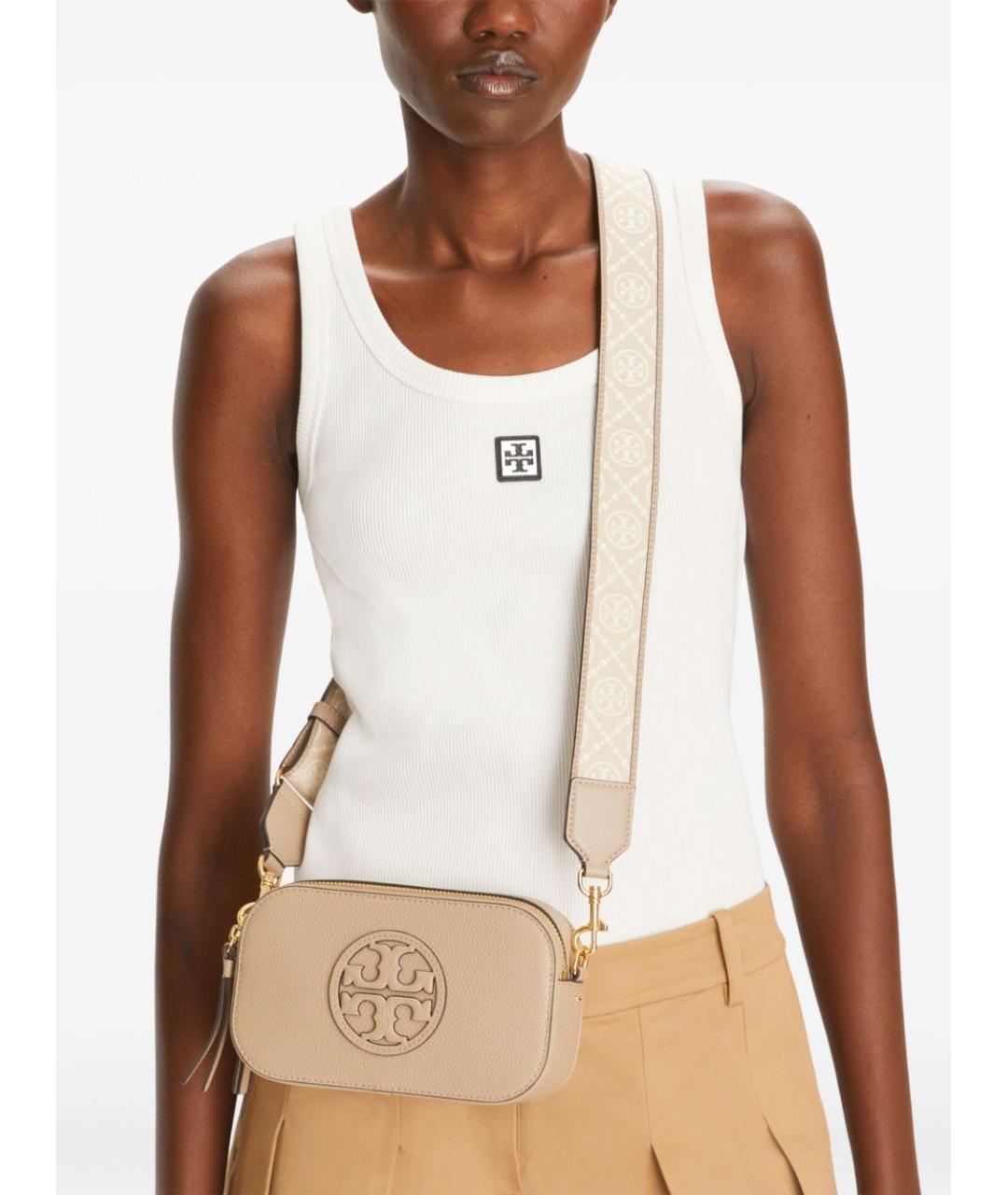 TORY BURCH Бежевая кожаная сумка через плечо, фото 5