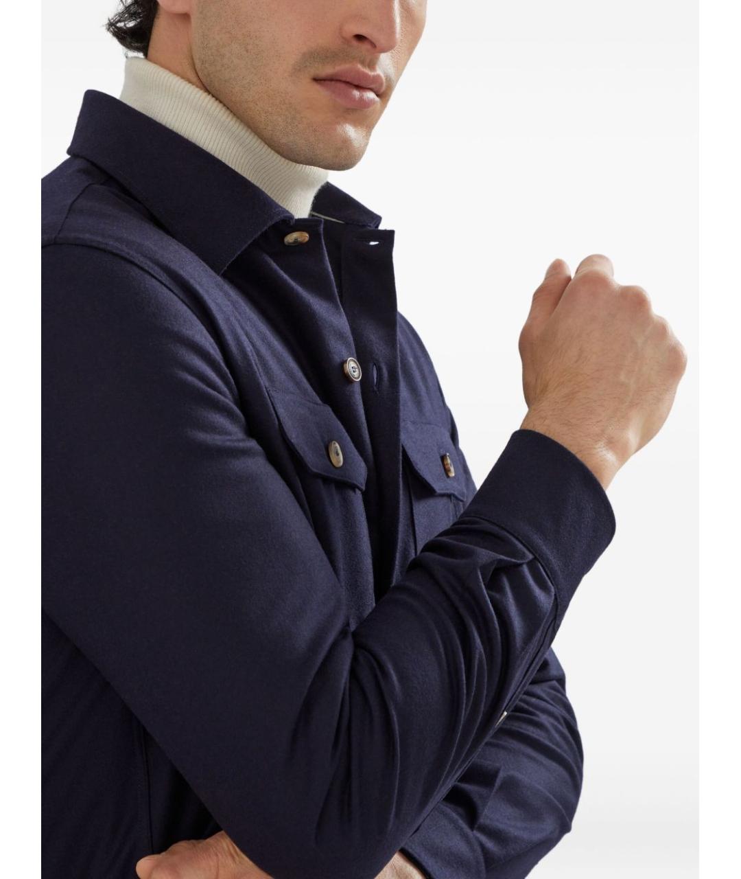 BRUNELLO CUCINELLI Синяя шерстяная кэжуал рубашка, фото 5