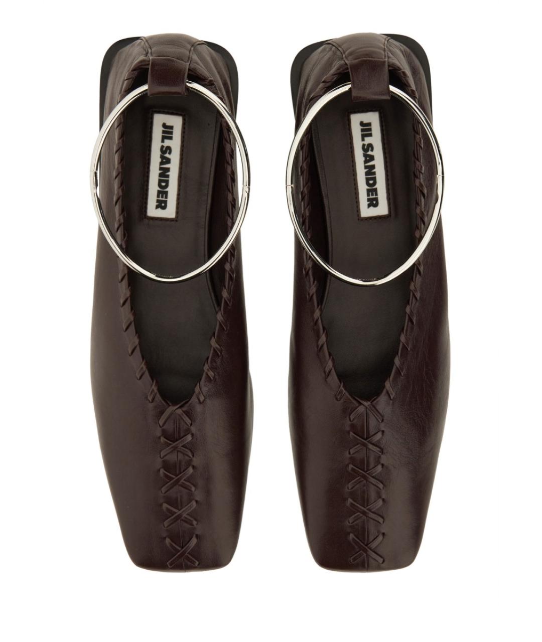 JIL SANDER Бордовые кожаные балетки, фото 5